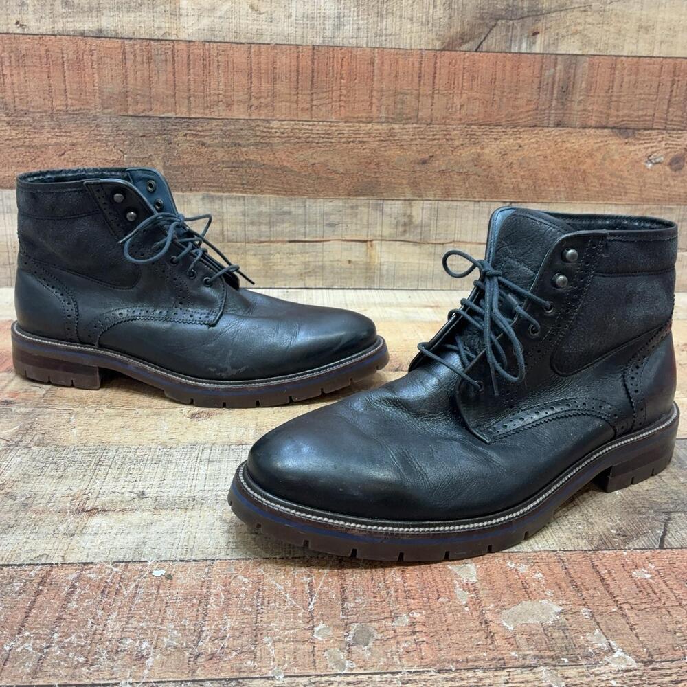 Johnston & Murphy 20-1307 Boots Mens Size 11.5 Black Leather Shearling Lace Up
